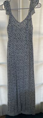 Japan Women’s Dress Size XS White Blue Print Cap Sleeves Ruffled Smock Back